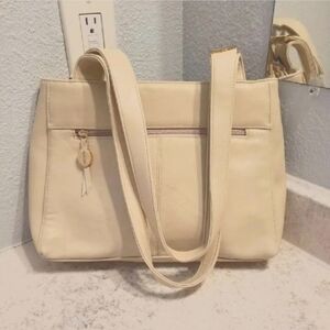 AURIELLE Cream Medium LEATHER Shoulder Bag .